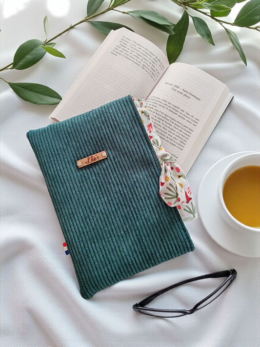 Pochette à livre de poche - velours côtelé vert foret