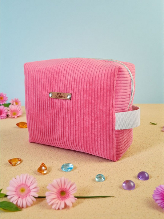 Lison - La trousse de toilette en velours côtelé rose bonbon - taille S