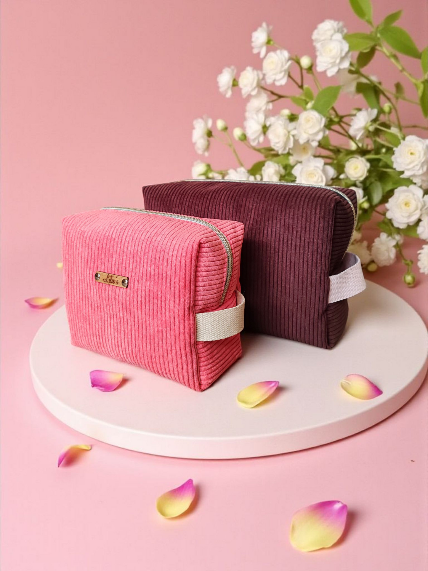 Lison - La trousse de toilette personnalisable en velours côtelé