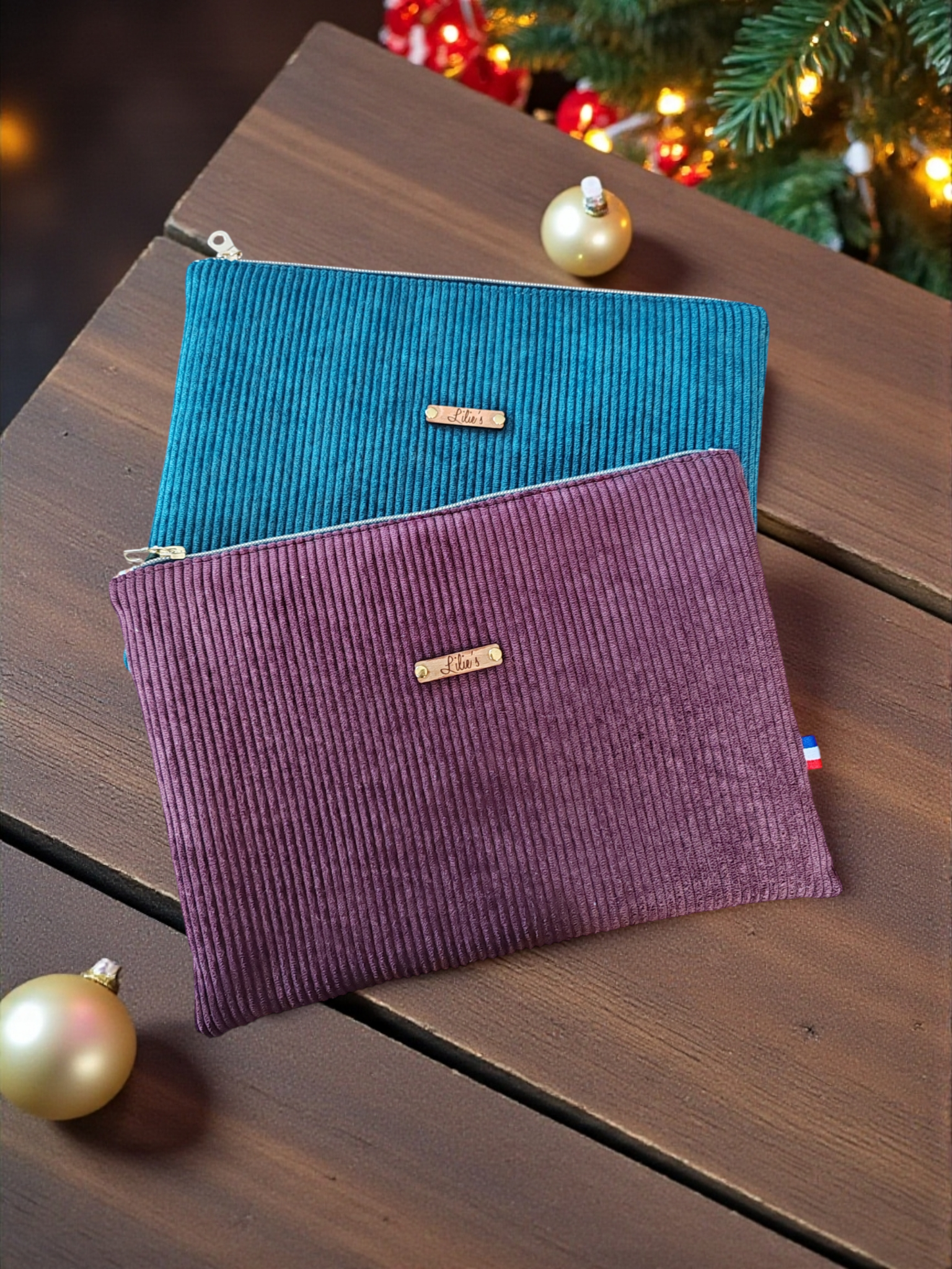 pochette tablette velours côtelé cousue main