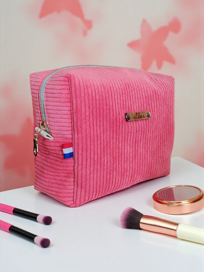 Lison - La trousse de toilette en velours côtelé rose bonbon - taille S