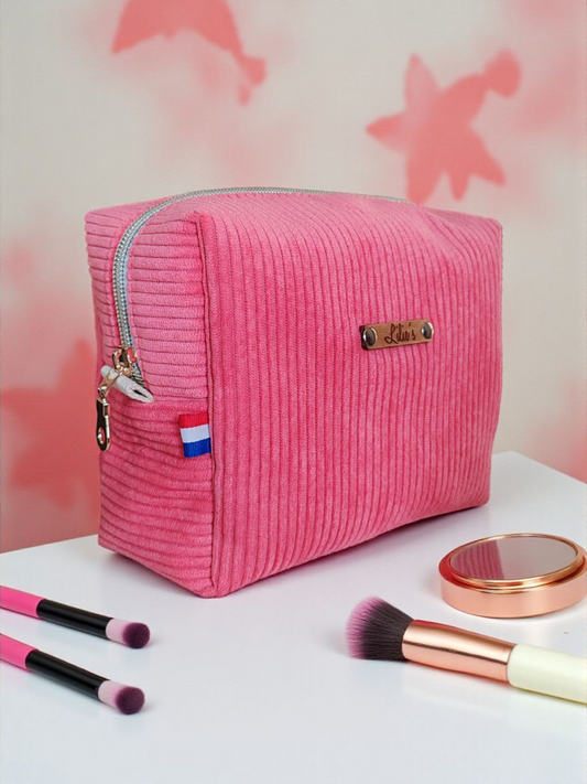 Lison - La trousse de toilette en velours côtelé rose bonbon - taille S