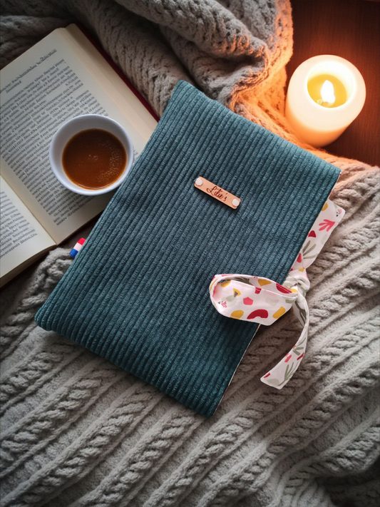 Pochette à livre de poche - velours côtelé vert foret